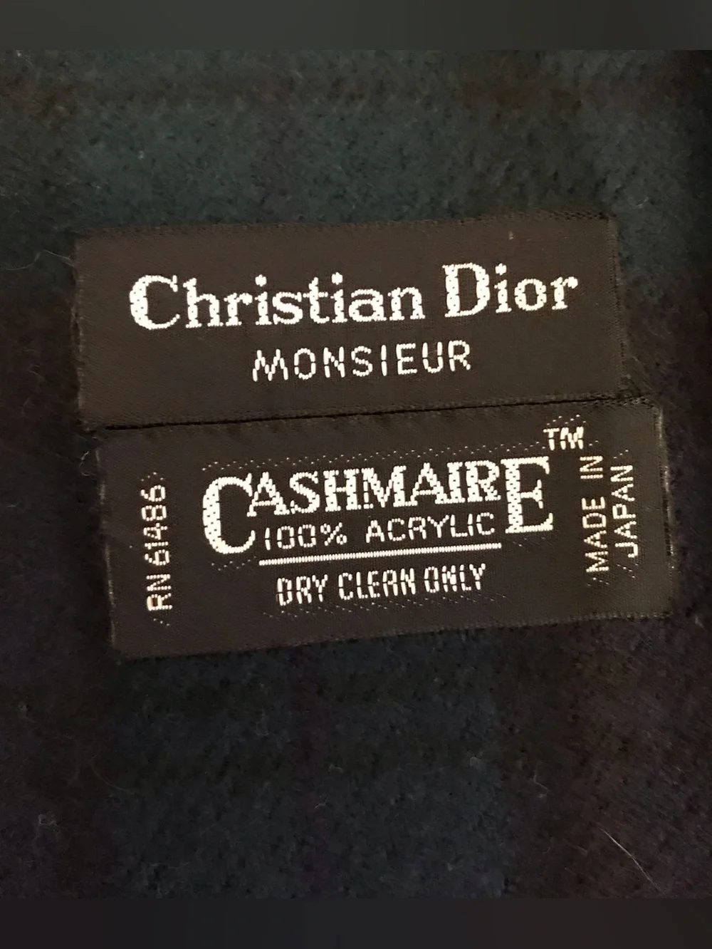 Christian Dior Monsieur navy and green tartan scarf with fringe